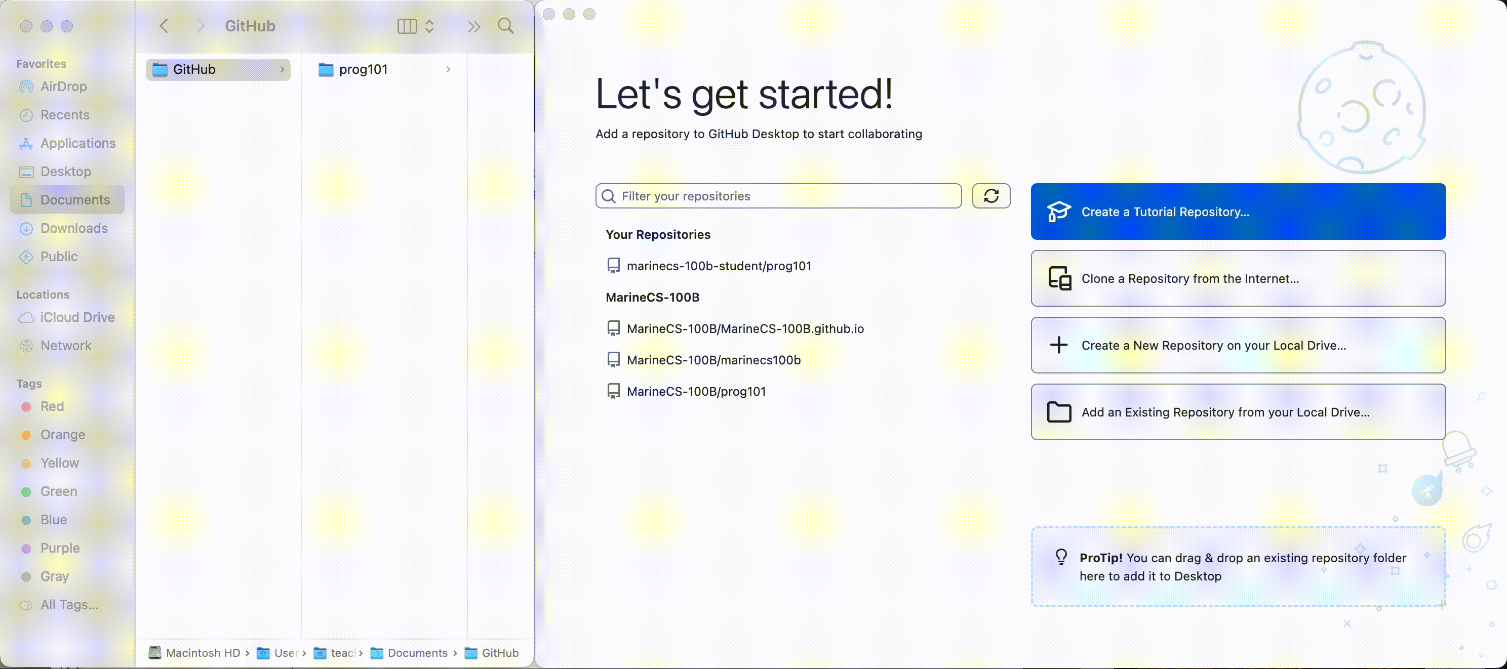 A screen recording of adding a local repository to GitHub Desktop.